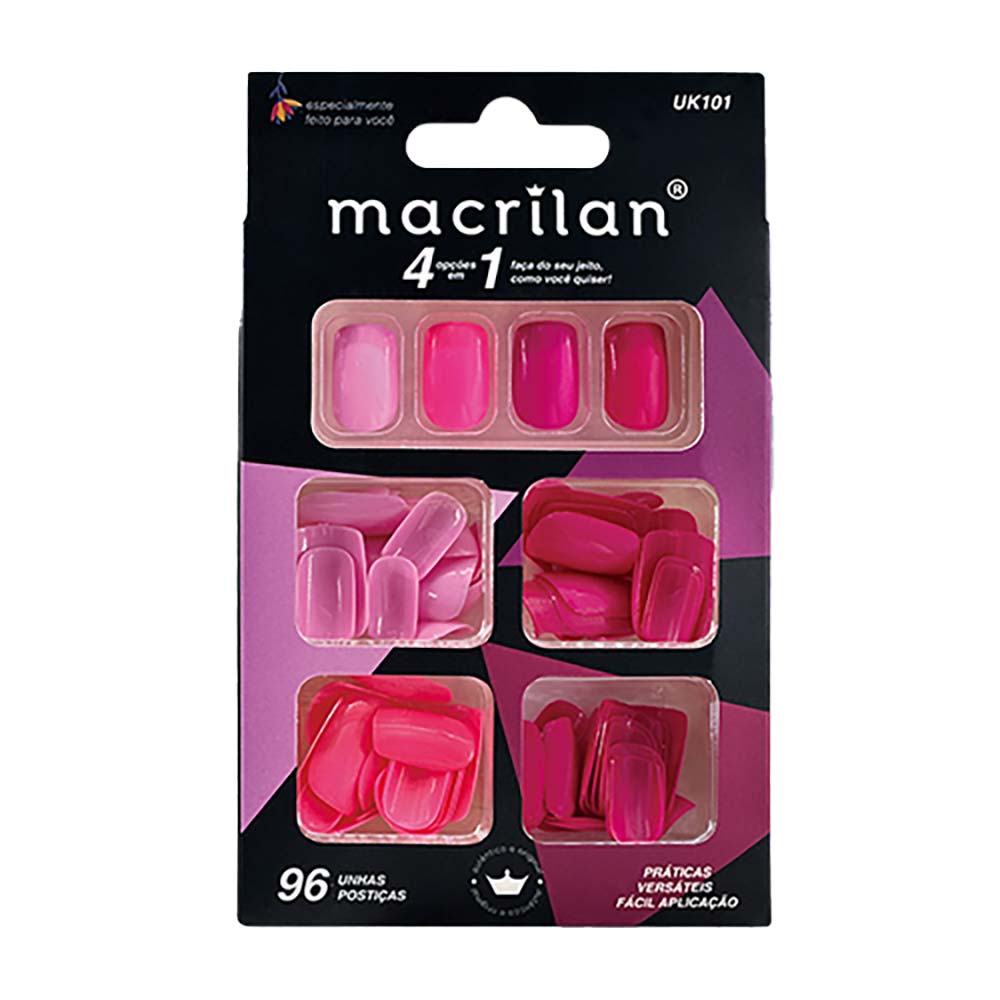 Macrilan Kit De Unhas Postiças Tamanho Médio 96 Peças  Uk101