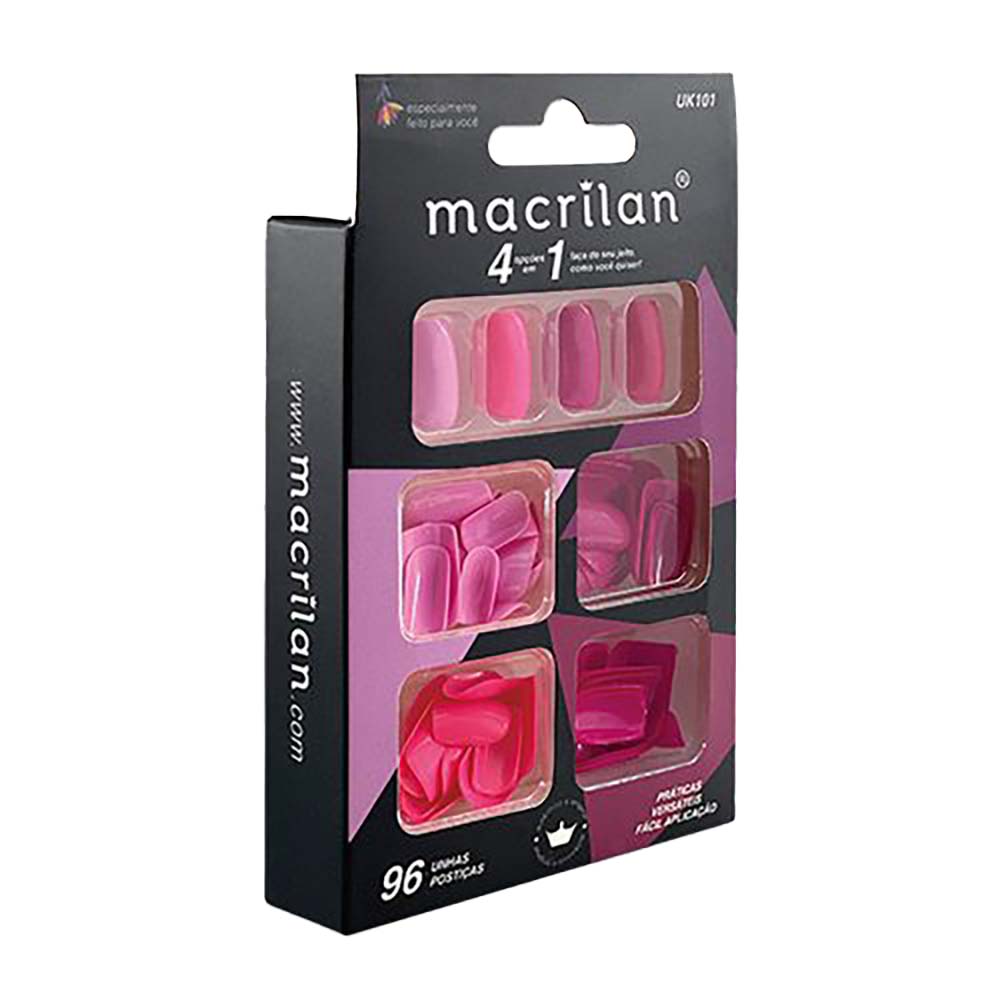 Macrilan Kit de Unhas Postiças Tamanho Médio 96 Peças  UK101