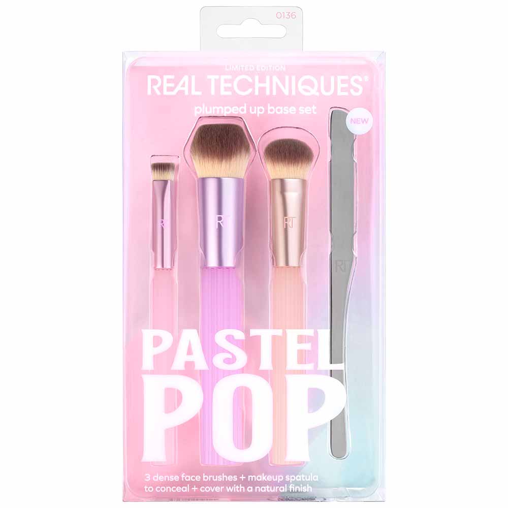 Real Techniques Pastel Pop Plumped Up Kit  3 Pincéis Para O Rosto + 1 Espátula De Maquiagem