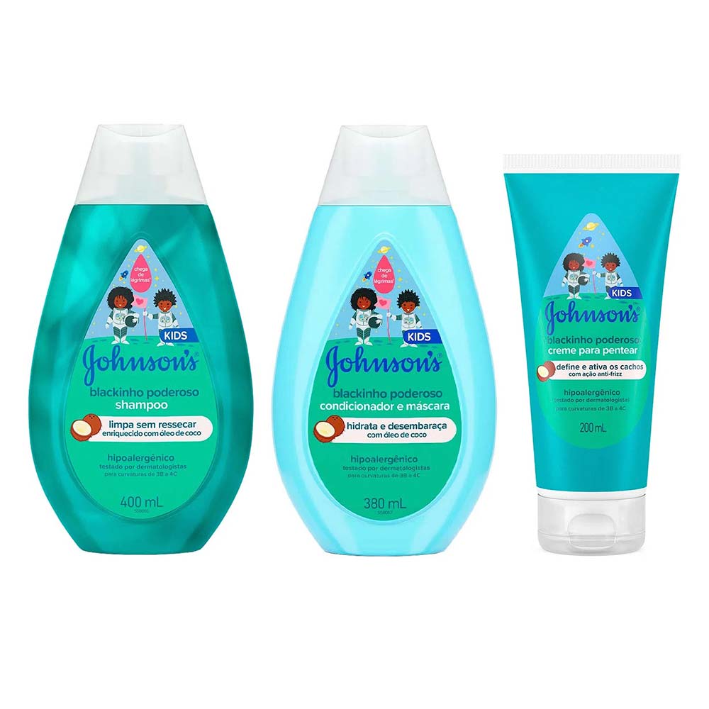 Johnson’s Blackinho Poderoso Kit  Shampoo + Condicionador + Creme Para Pentear