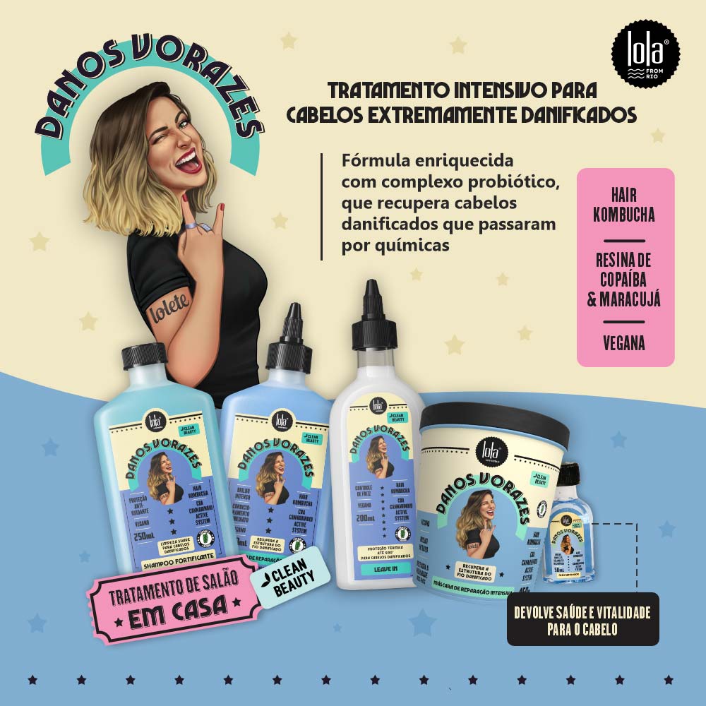 Lola Cosmetics Danos Vorazes Kit – Shampoo + Máscara + Finalizador + Óleo + Booster