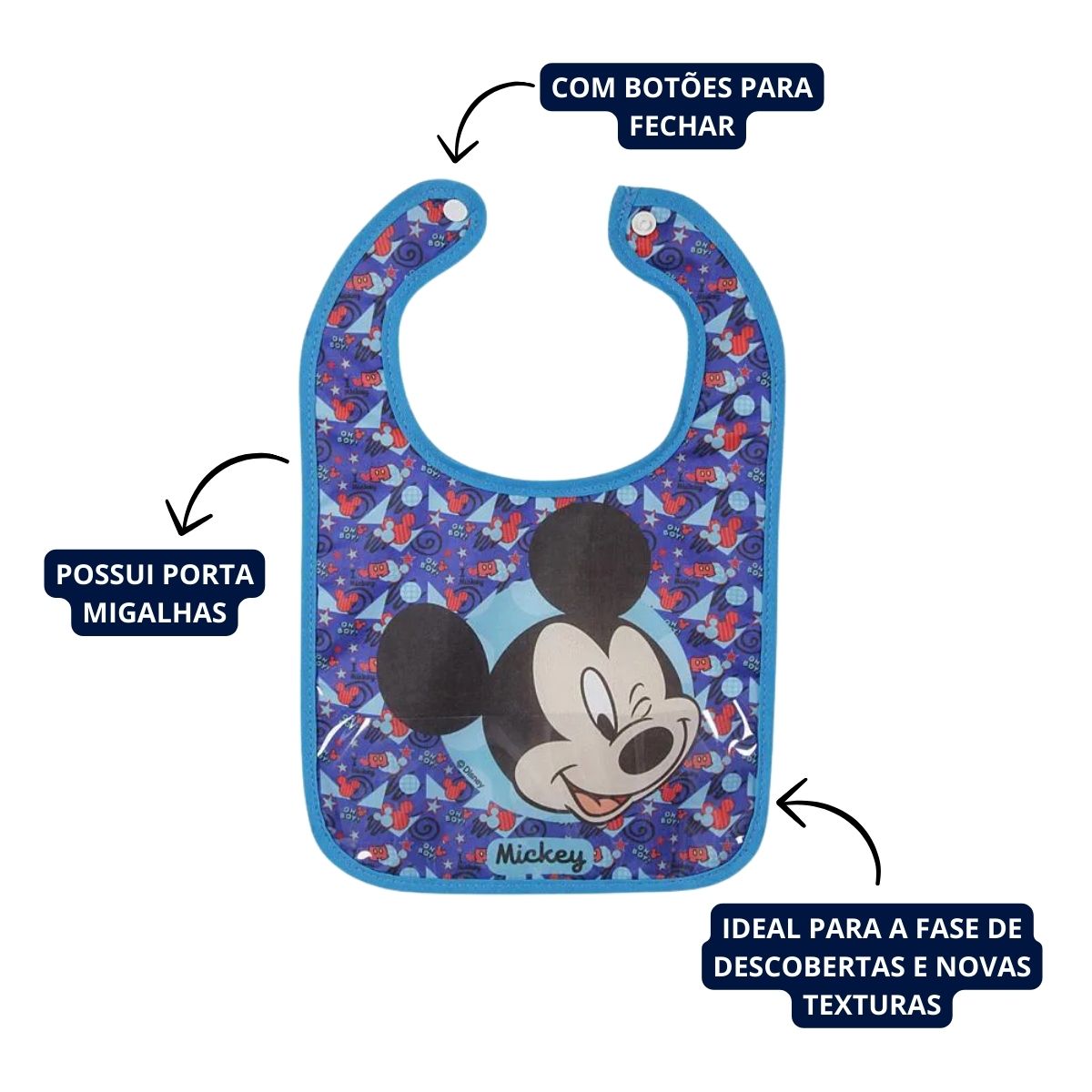 Babador Infantil Disney Bebe com Botão Menino Mickey