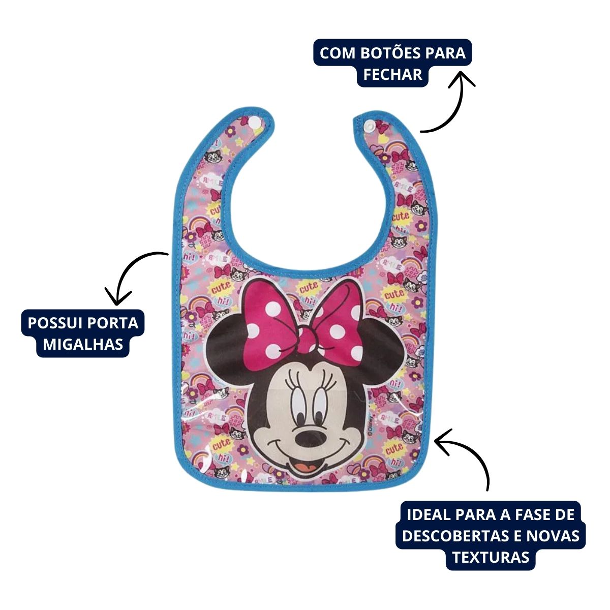 Babador Infantil Bebe com Botão Menina Minnie Disney