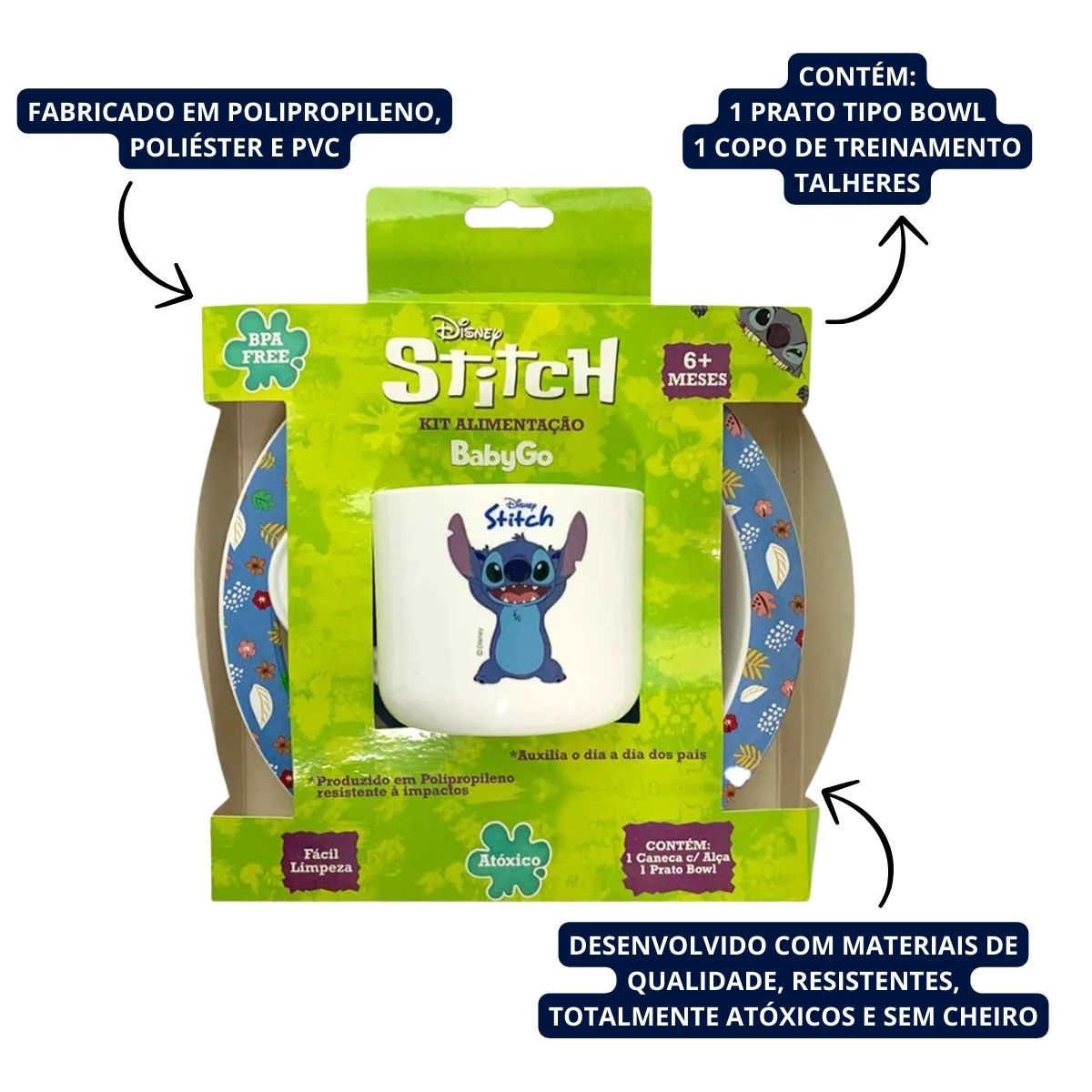 Kit Hora da Papinha Bebe Infantil Unisses Stitch