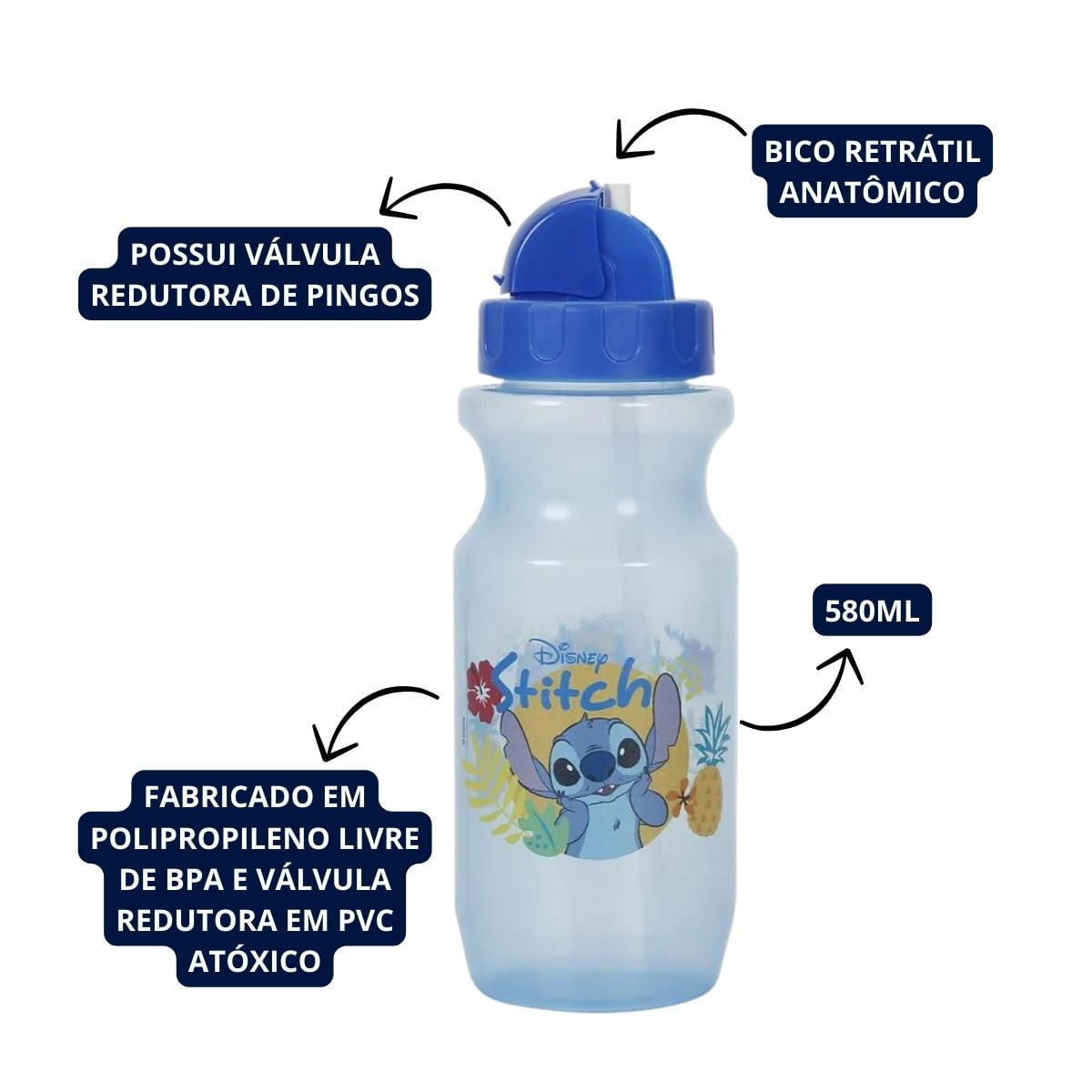 Copo De Transição Infantil Com Bico Dosador Retratil Stitch Premium
