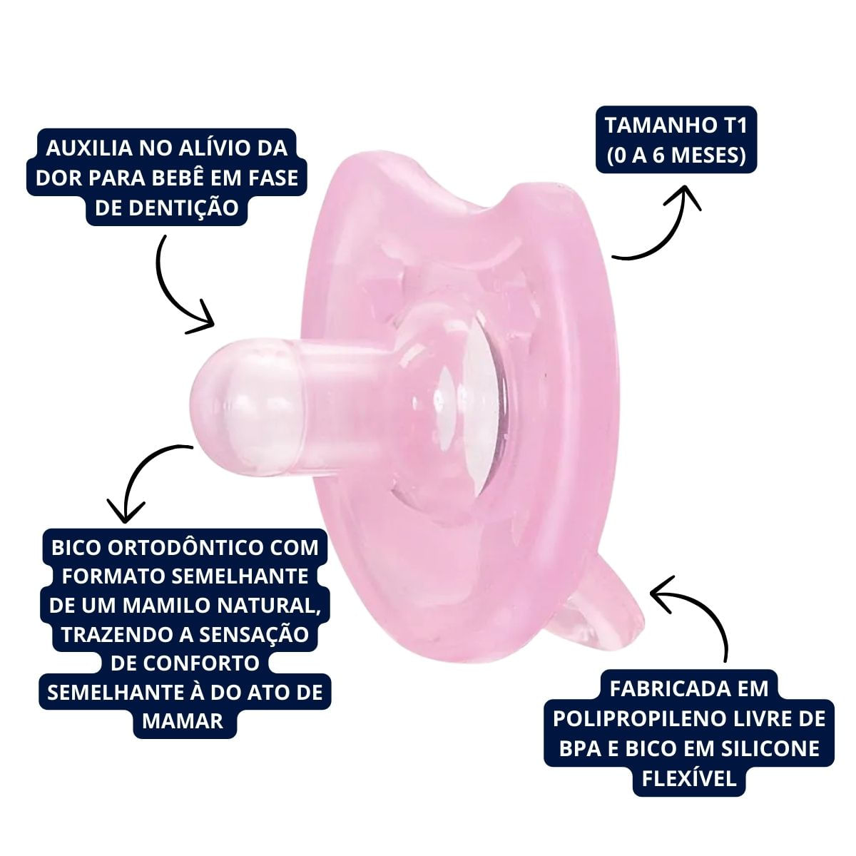 Chupeta T1 Calmante Rosa Menina de Silicone
