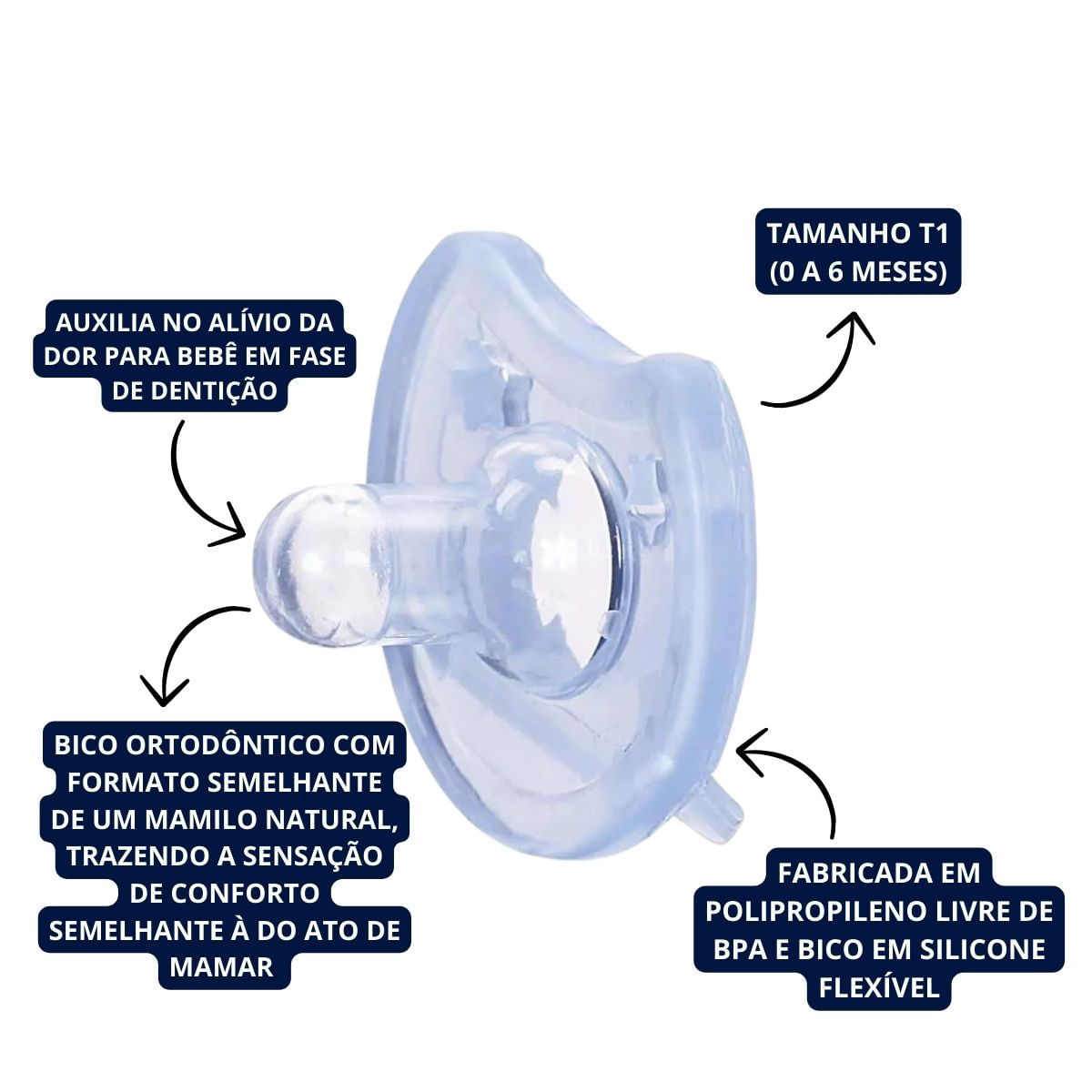 Chupeta T1Calmante de Silicone Macio Azul Menino