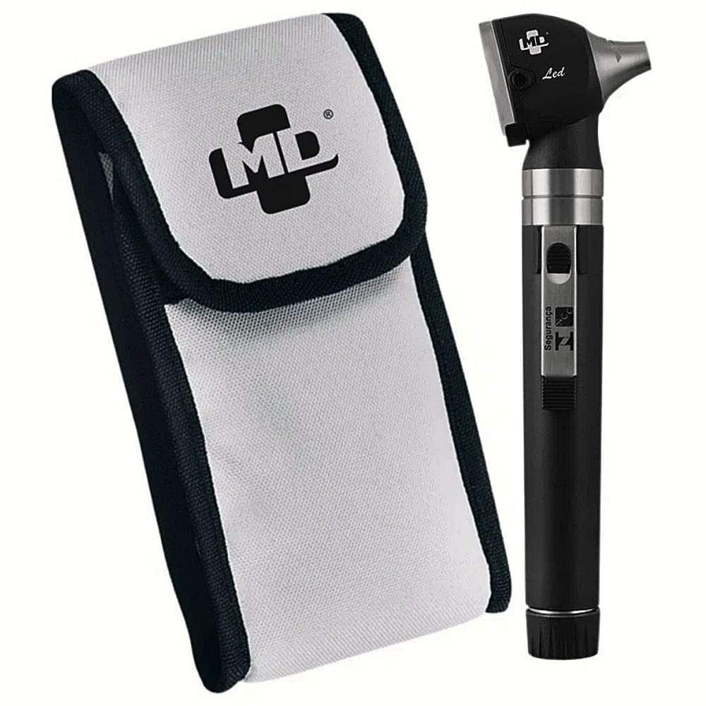 Otoscópio Omni Led Fibra Óptica Md - Preto Com Estojo Macio