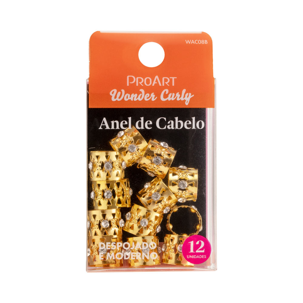 Anel de Cabelo Golden With Strass 12  Unidades  ProArt Dourado