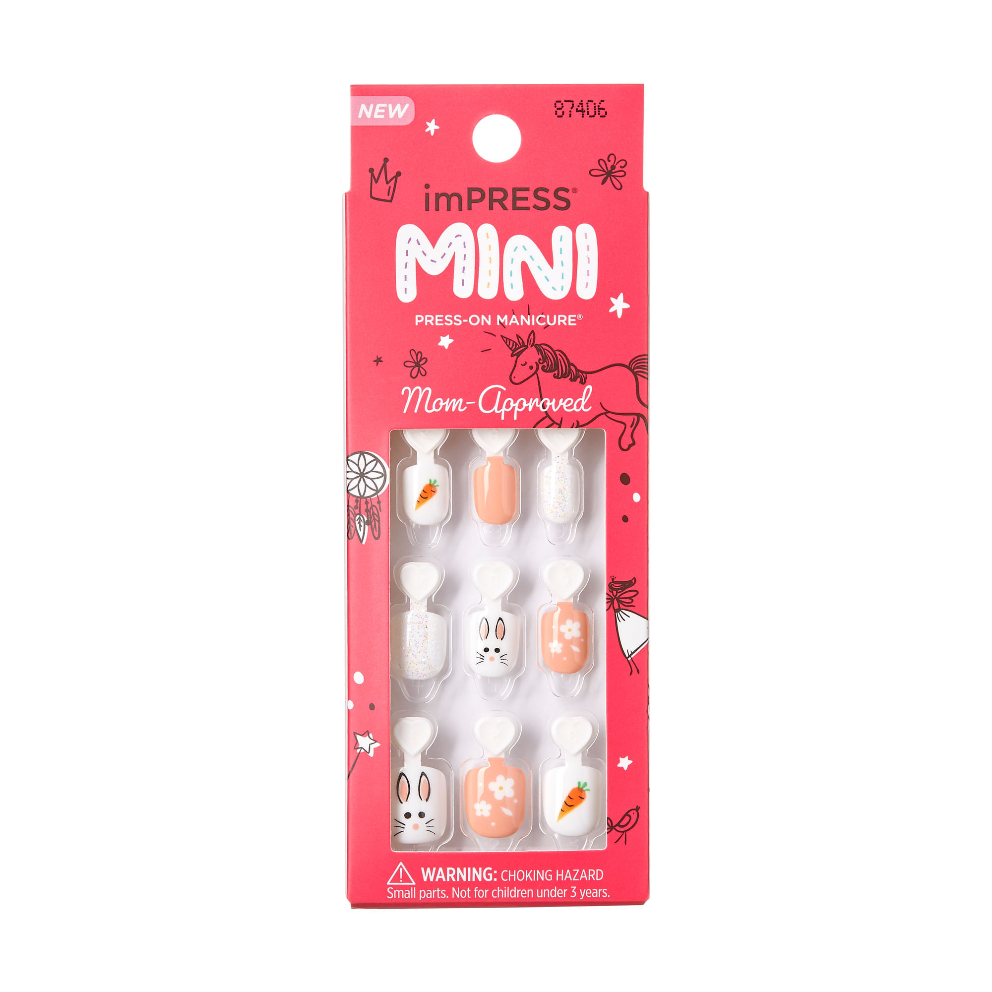 Unha Postiça Impress Mini Infantil Easter Bunny  Kiss New York Branco