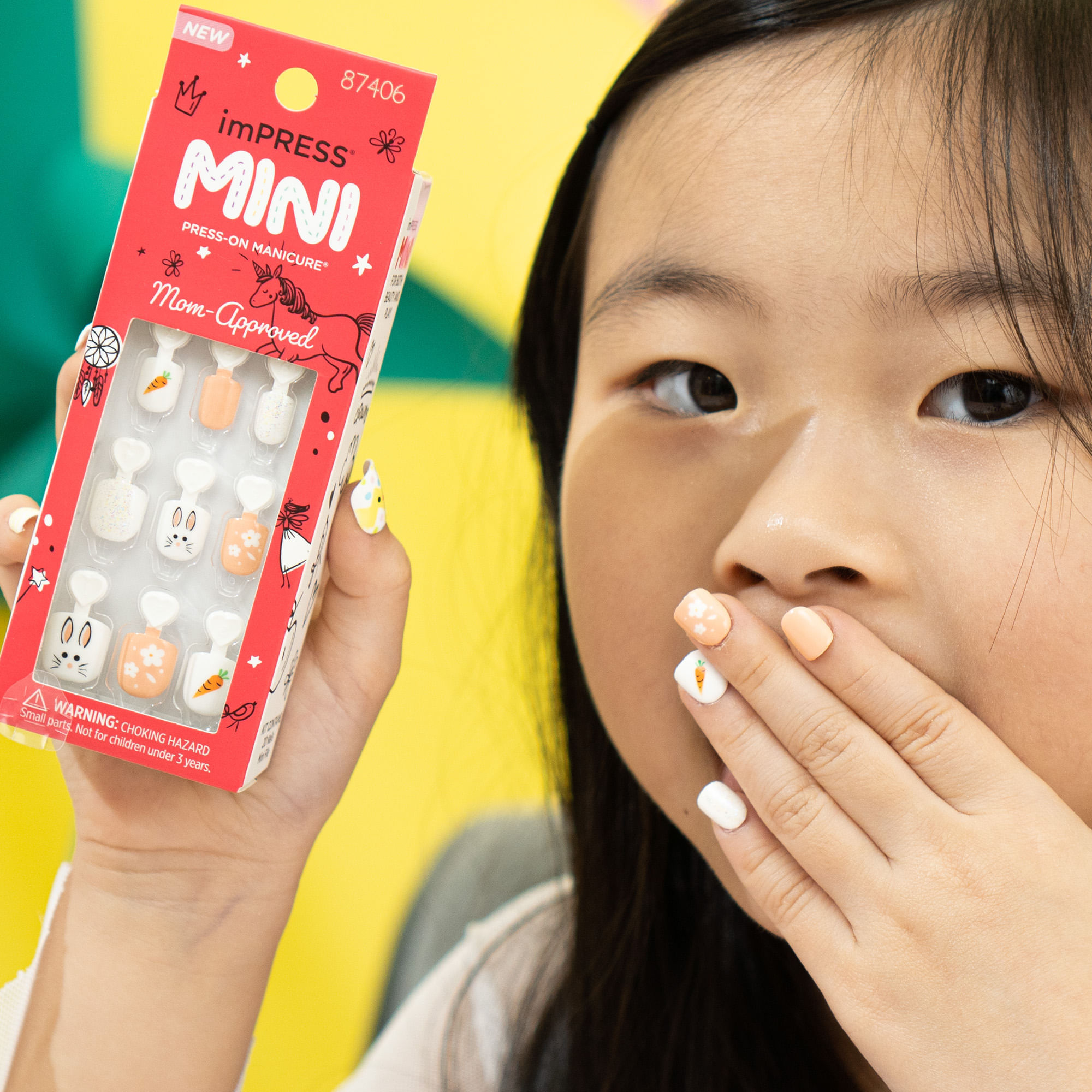 Unha Postiça imPress Mini Infantil Easter Bunny  Kiss New York Branco