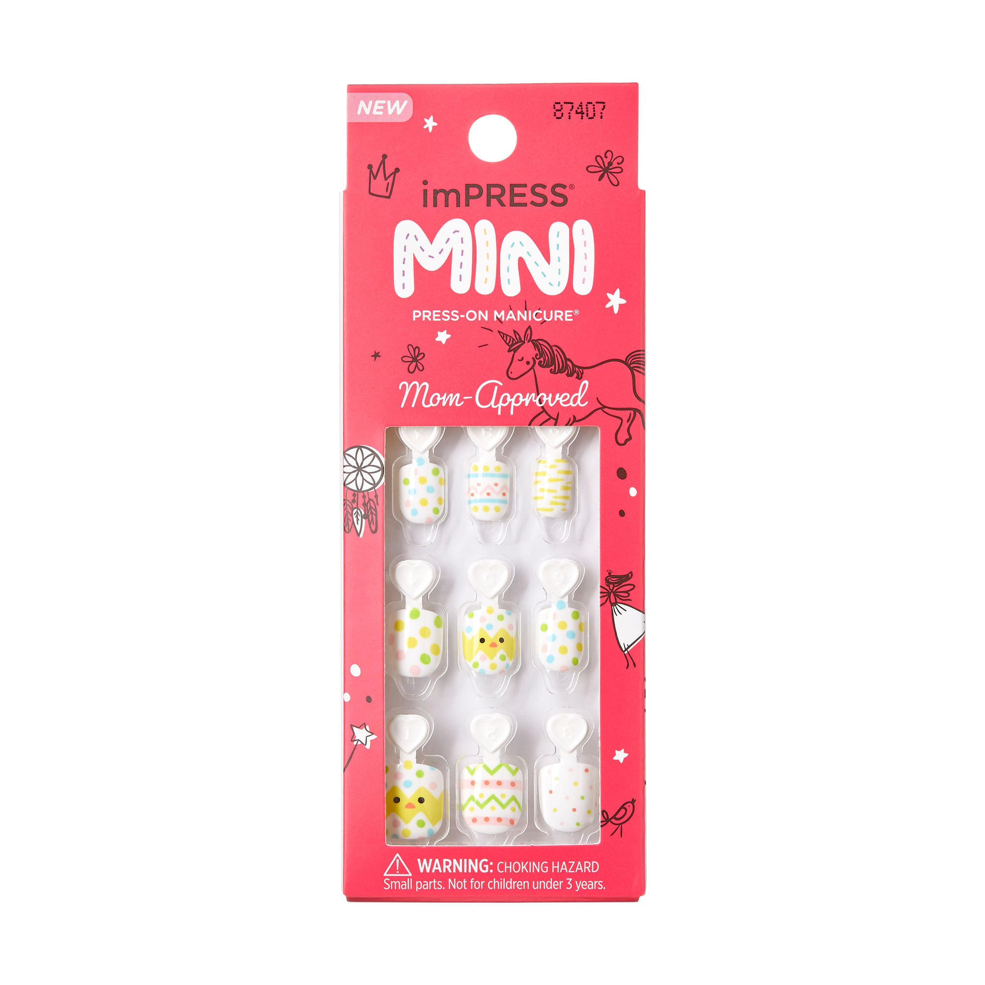 Unha Postiça Impress Mini Infantil Eggcelent Day   Kiss New York Branco