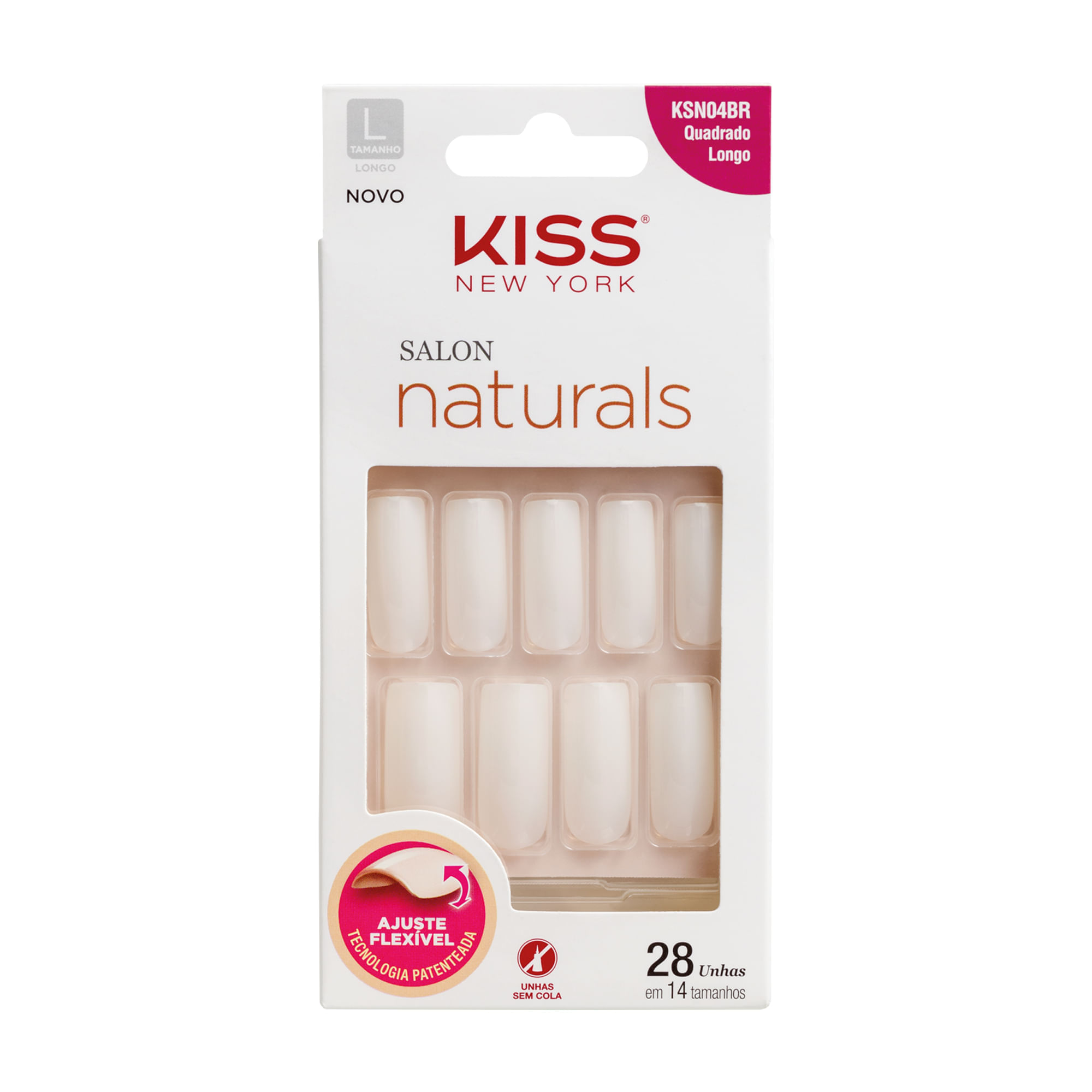 Unha Postiça Salon Naturals Quadrada Longo  Kiss New York Incolor