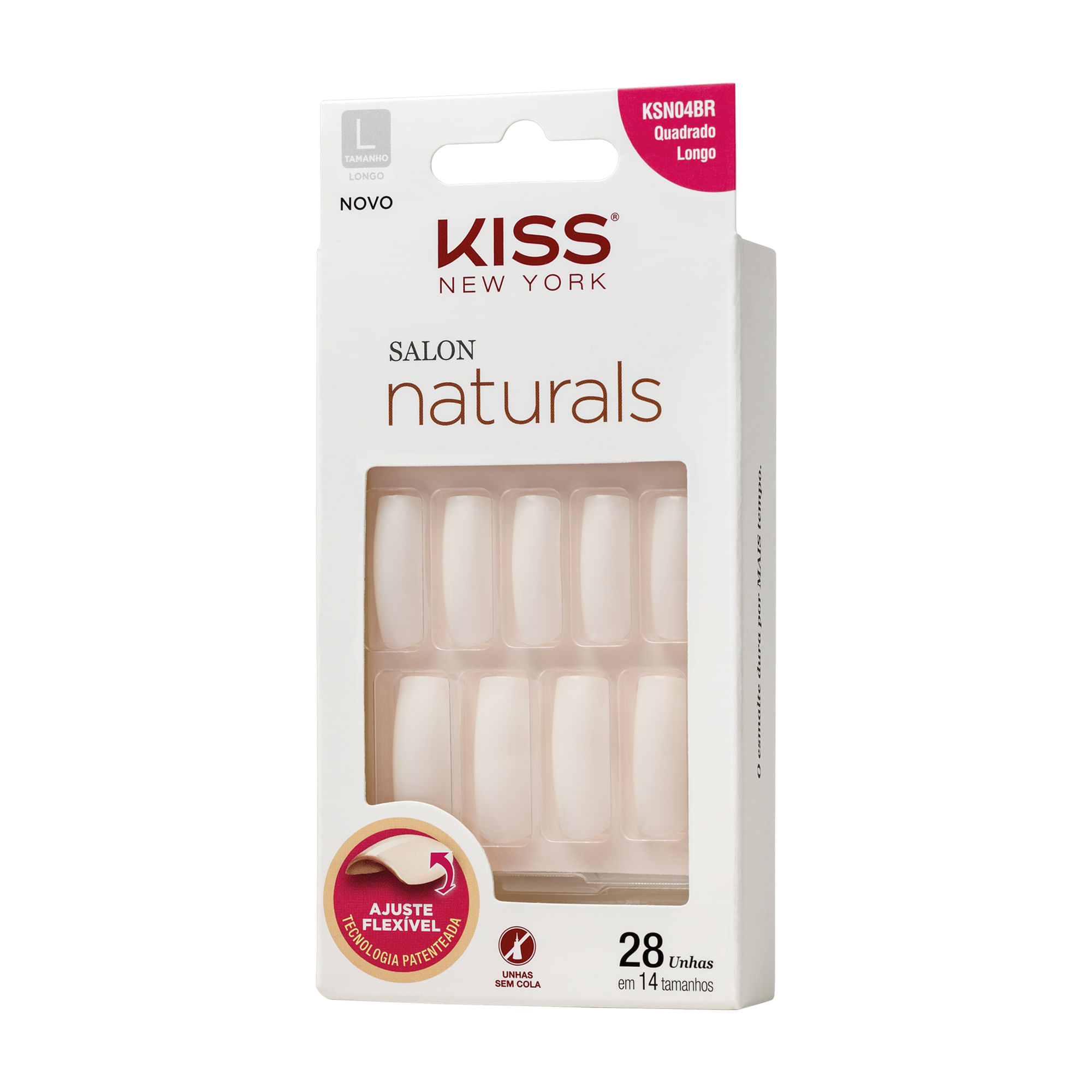 Unha Postiça Salon Naturals Quadrada Longo  Kiss New York Incolor