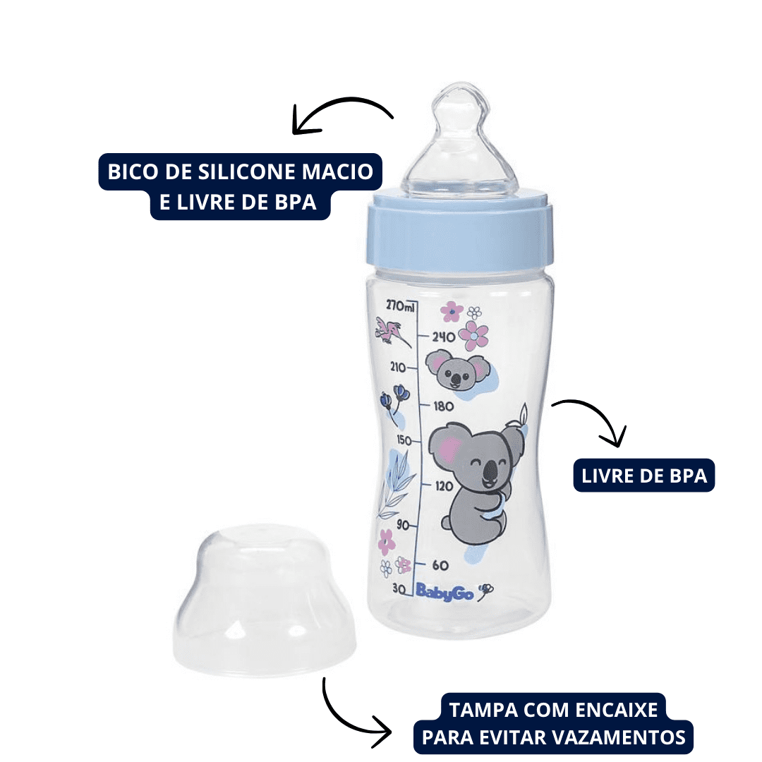 Mamadeira Primeiros Passos Bico Macio Azul Coala 240ml