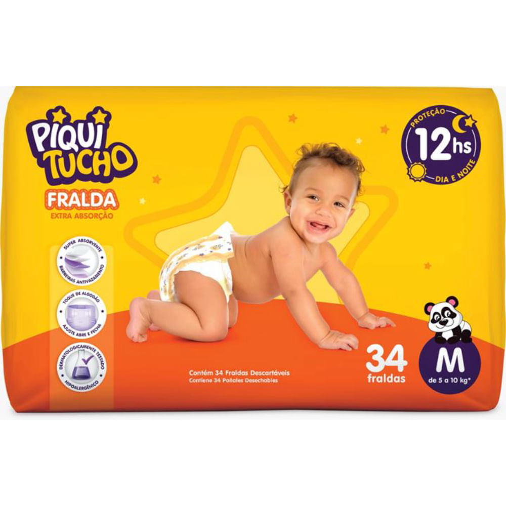 Fralda Piquitucho Mega Tamanho M 34 Unidades