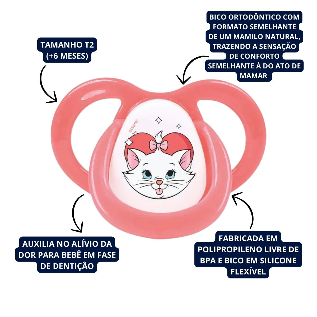 Chupeta Gatinha Marie Menina Com Bico de Silicone T2