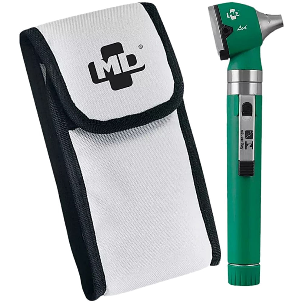 Otoscópio Omni Led Fibra Óptica Md - Verde Com Estojo Macio