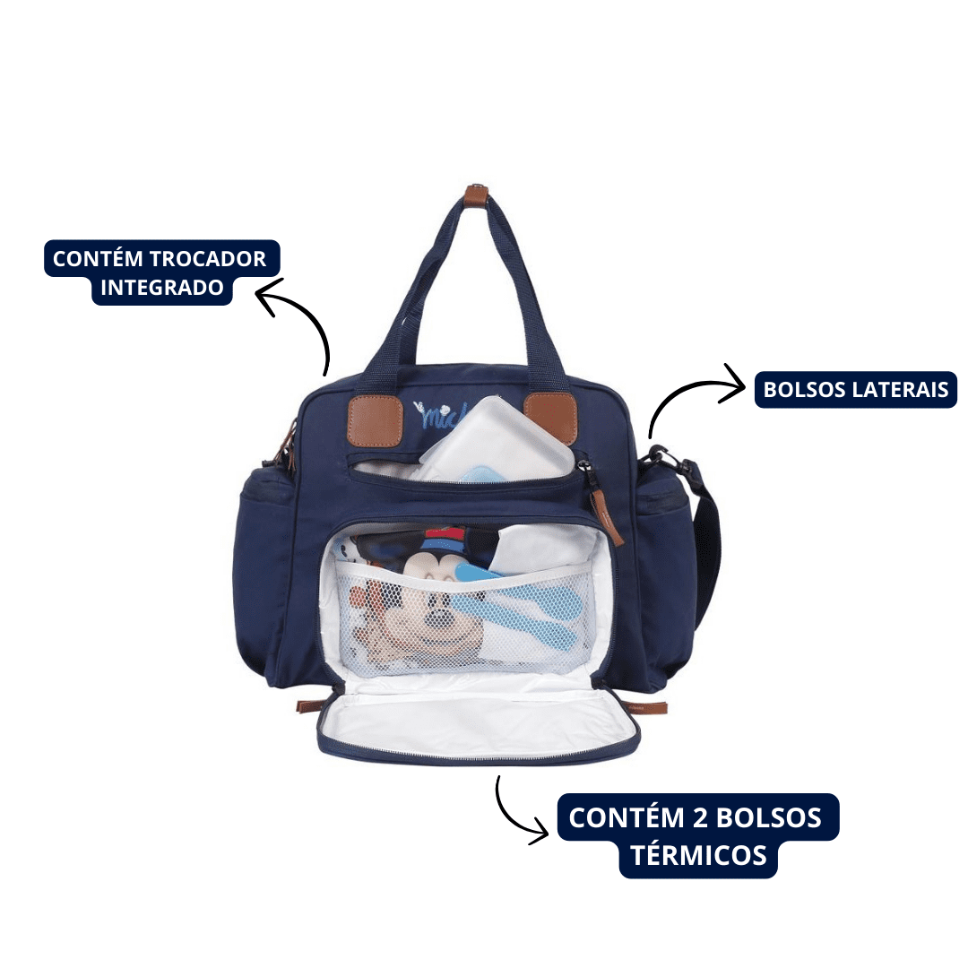 Sacola Maternidade Premium Decorada Mickey Azul com Trocador Babygo