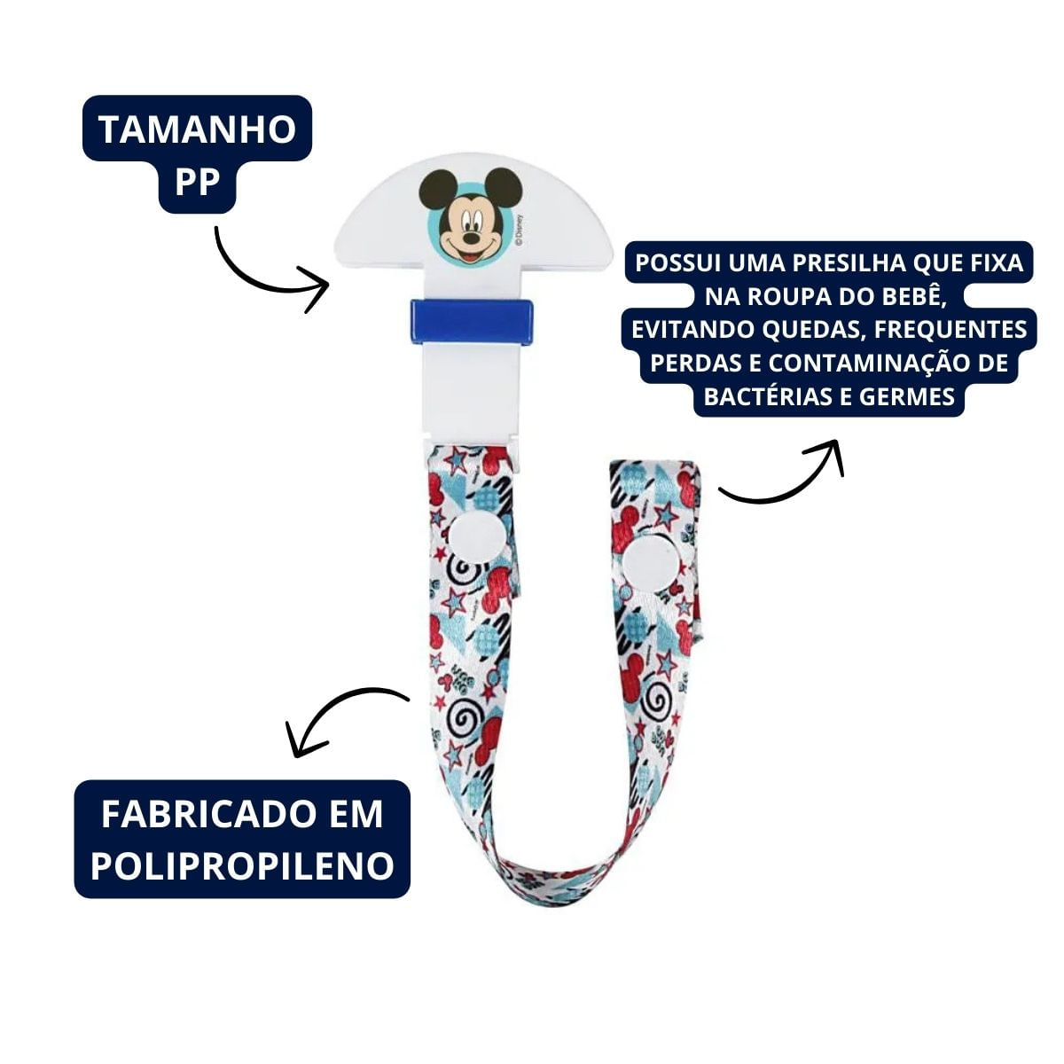 Prendedor de Chupeta Bebê Azul Menino Tamanho PP Disney