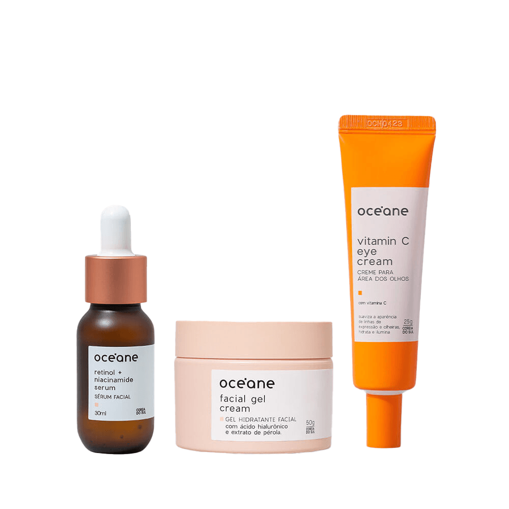Kit Gel Hidratante Facial + Creme para Área Dos Olhos + Sérum de Retinol