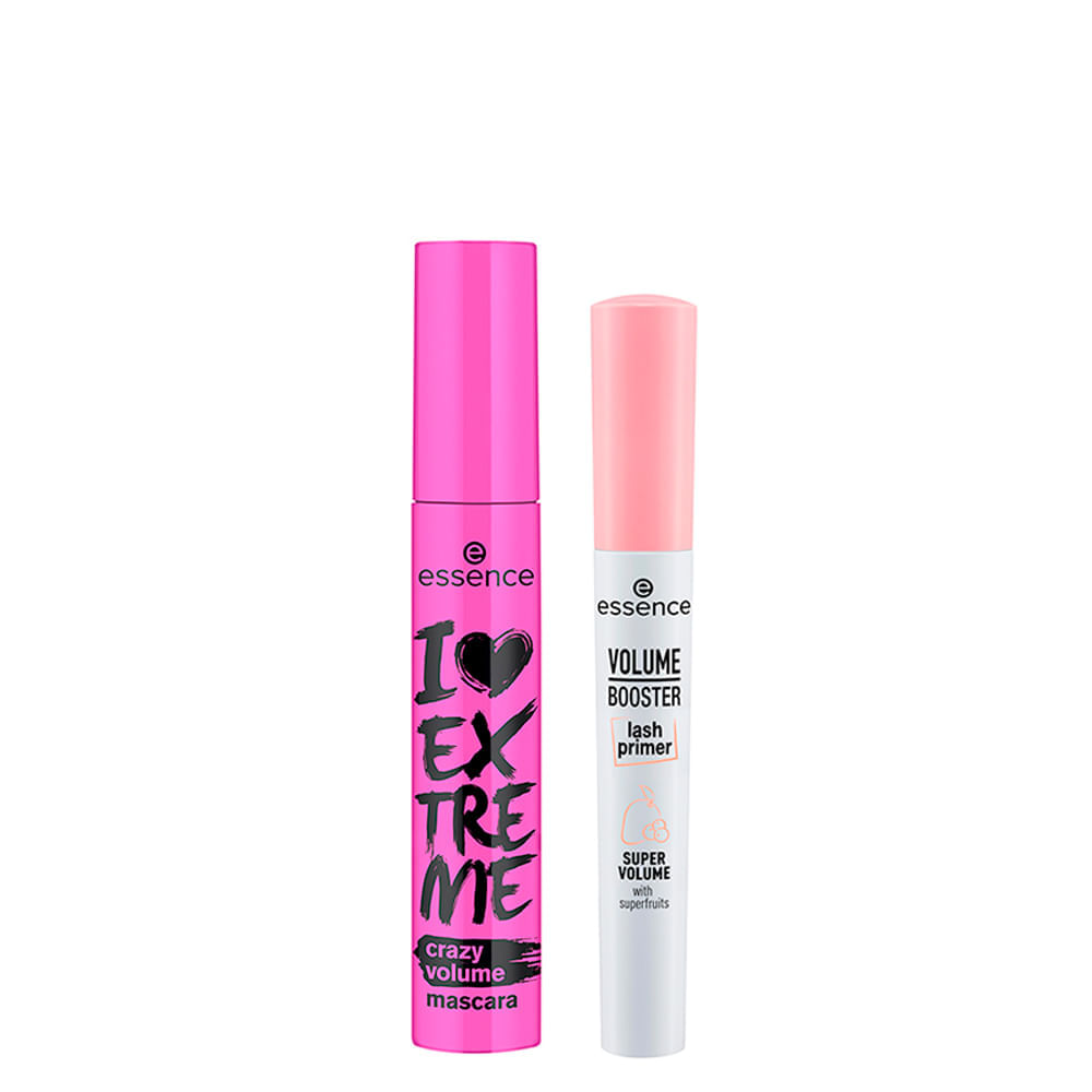 Kit Cílios Extra Volumosos Essence - Máscara Para Cílios Preta 12ml + Booster Primer de Cílios Branco 7ml