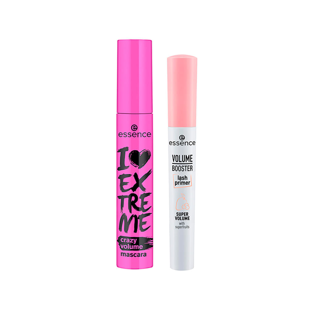 Kit Cílios Extra Volumosos Essence - Máscara Para Cílios Preta 12ml + Booster Primer de Cílios Branco 7ml