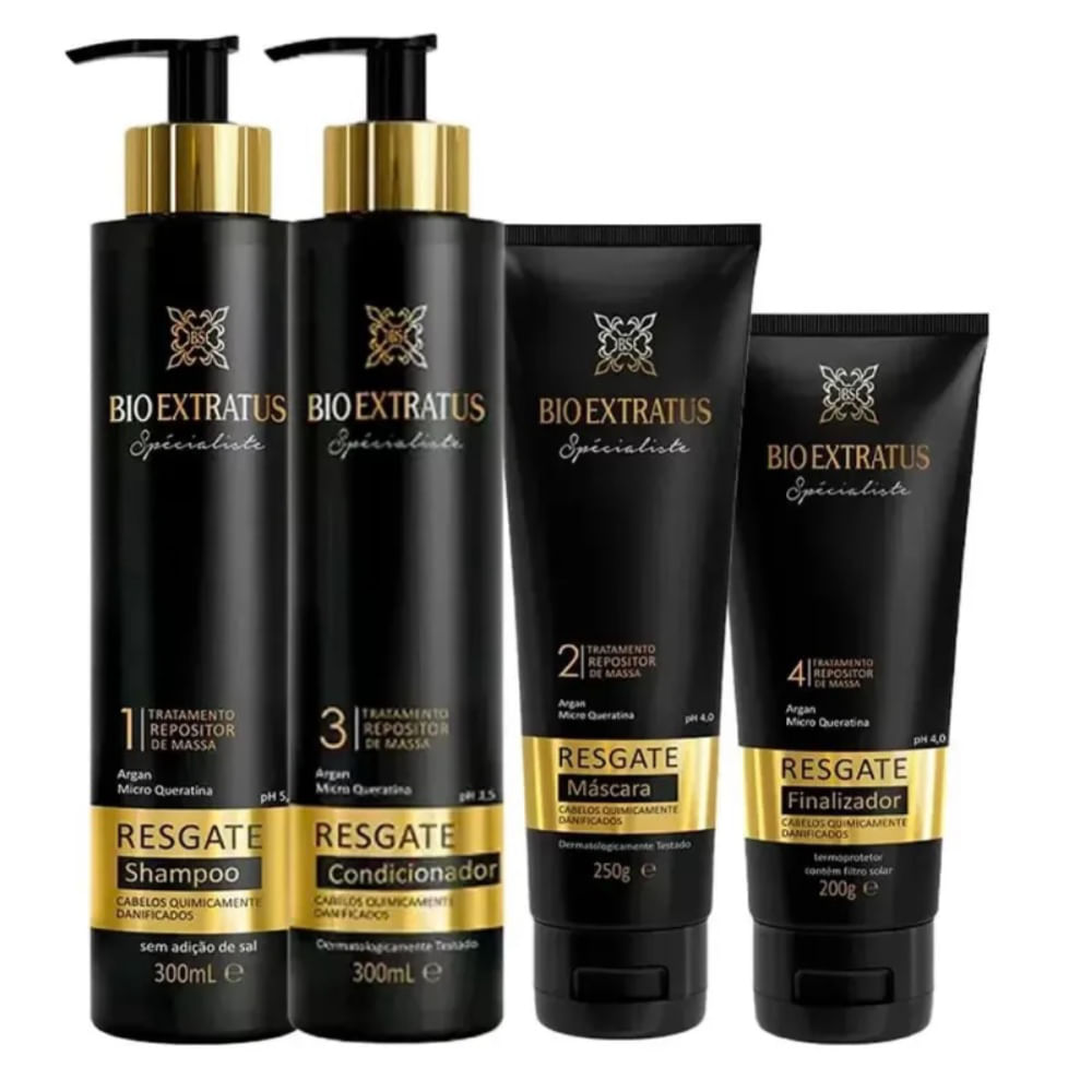 Kit Bio Extratus Spécialiste Resgate Shampoo 300ml + Condicionador 300ml + Máscara Capilar 250g + Finalizador 200g