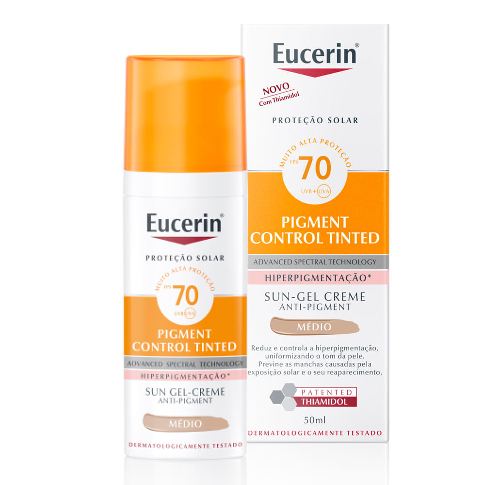 Protetor Solar Facial Matte Eucerin Pigment Control Tinted FPS 70 Média 50 ml