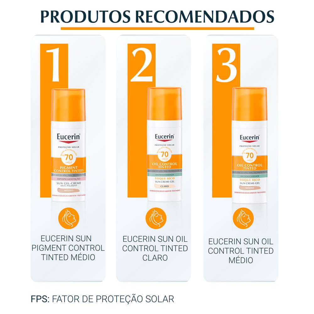 Protetor Solar Facial Matte Eucerin Pigment Control Tinted FPS 70 Média 50 ml