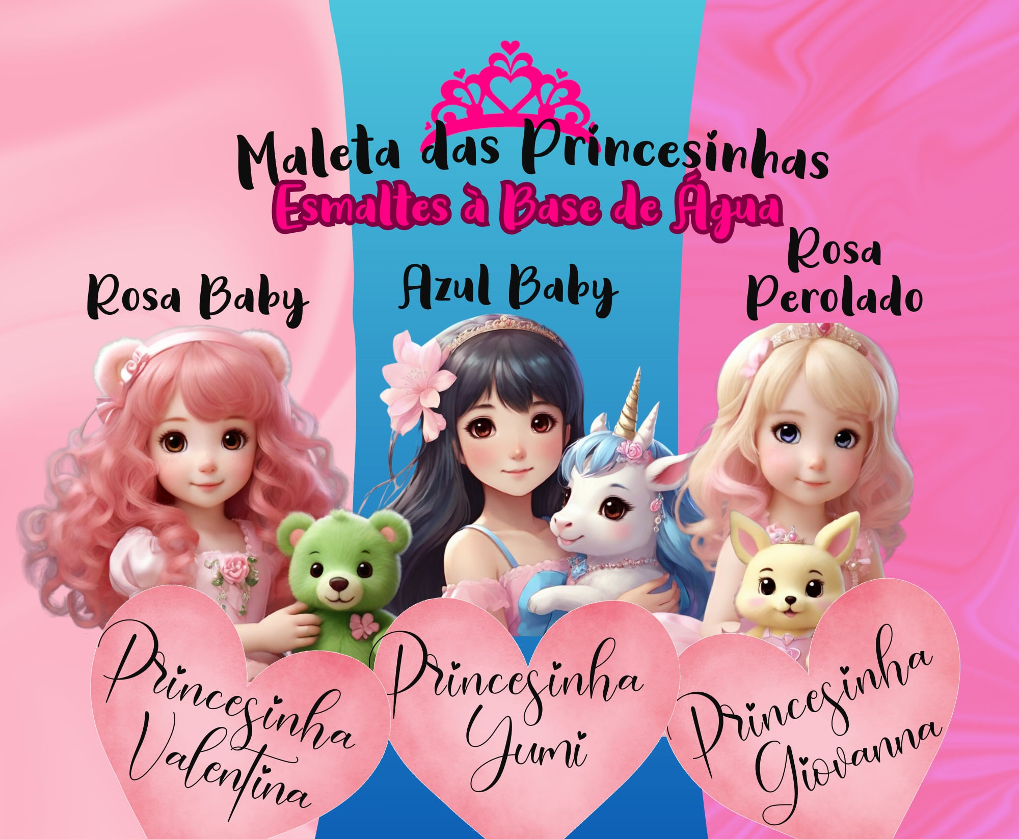 Maleta com 3 Esmaltes Giovanna, Valentina e Yumi