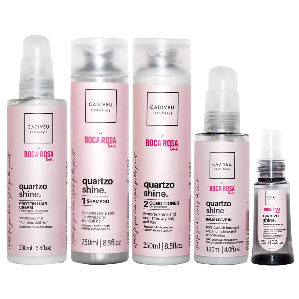 Cadiveu Professional Quartzo Shine by Boca Rosa Hair - Kit Shampoo + Condicionador + Leave-in + Sérum + Proteína