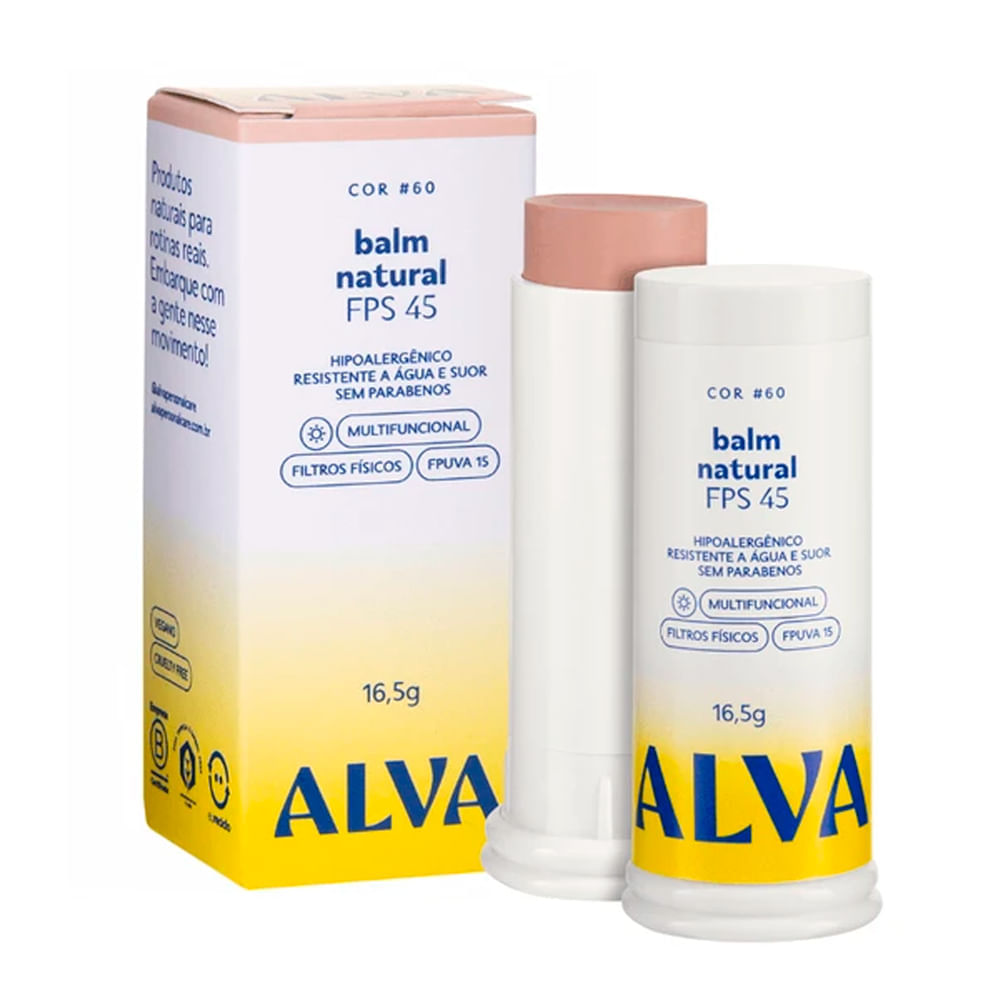 Alva Balm Natural FPS 45 Cor 60 - Base Protetor 16,5g