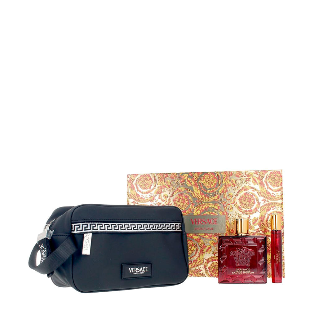 Kit Versace Eros Flame Eau de Parfum - Perfume Masculino 100ml + Travel Size + Necesserie