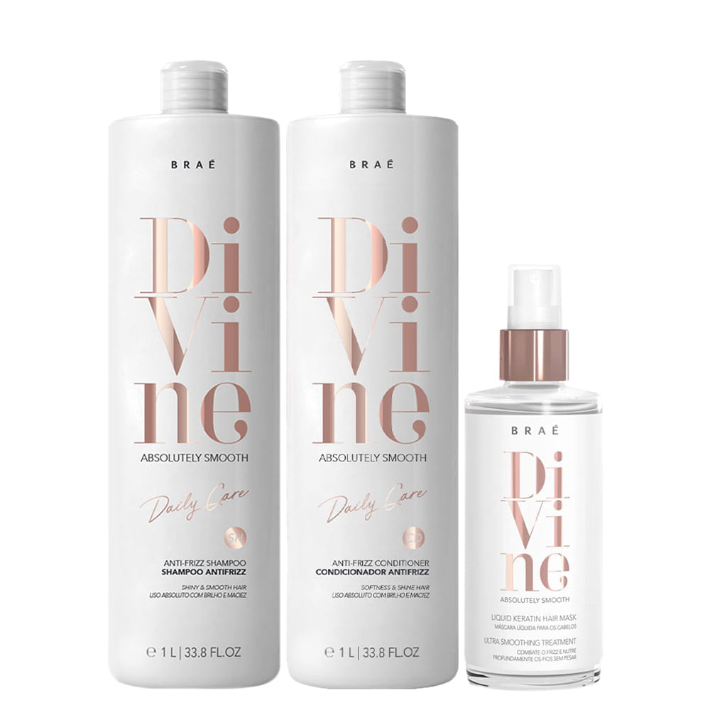 Kit Braé Divine – Shampoo 1000 ml + Condicionador 1000 ml + Máscara de Hidratação 60 ml