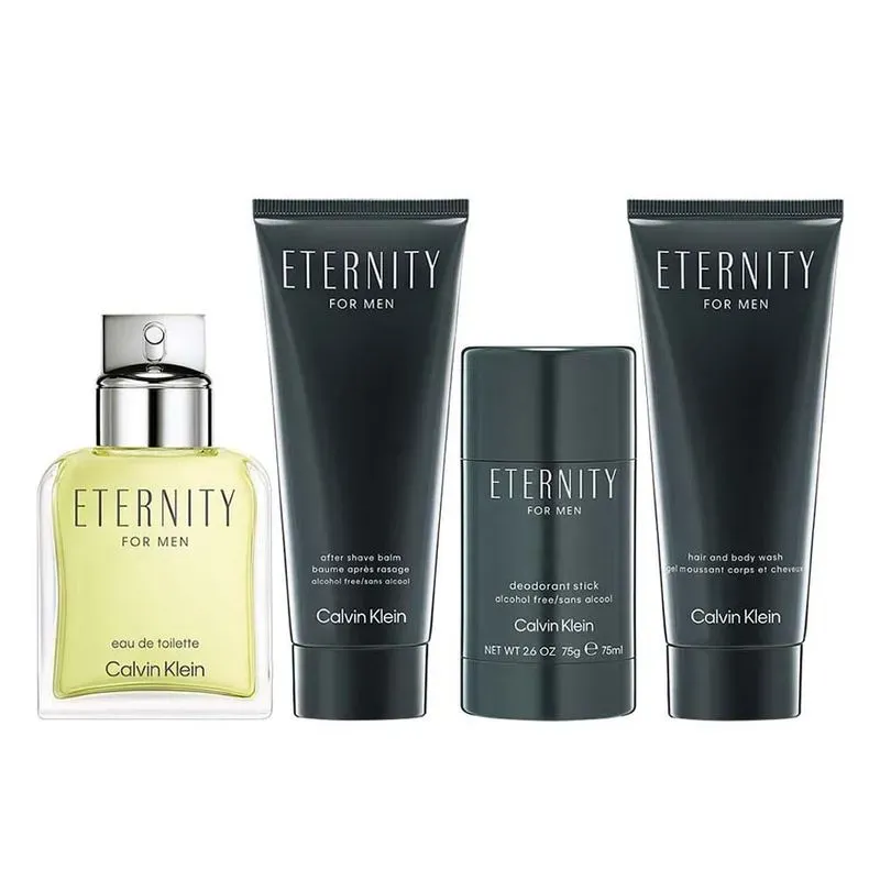 Kit Perfume Eternity Eau De Toilette Masculino Calvin Klein 100ml + Gel Para Banho + Pós Barba + Desodorante
