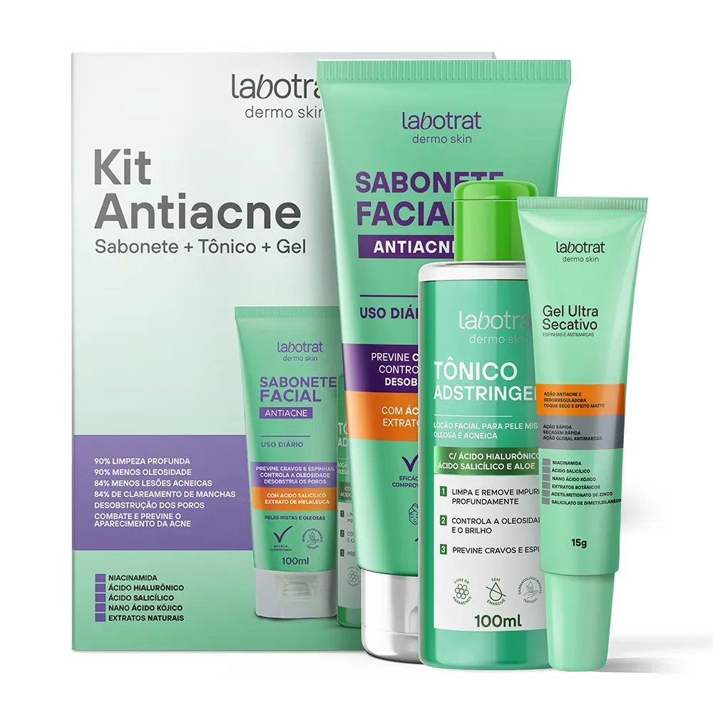 Kit Facial Antiacne Dermo Skin com 3 Itens Labotrat