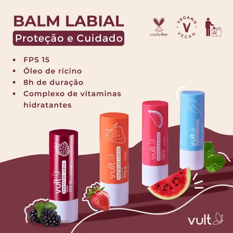 Balm Protetor Labial FPS15 Vult Morango