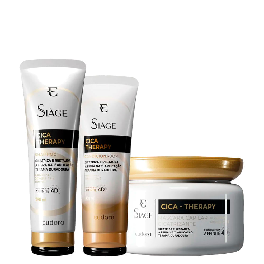 Kit Eudora Siáge Cica Therapy - Shampoo 250 Ml + Condicionador 200 Ml + Máscara Cicatrizante 250 Ml