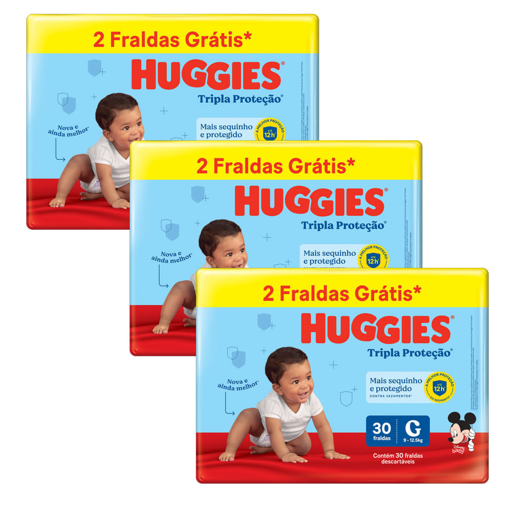 Kit 3 Fraldas Huggies Tripla Proteção Meguinha G 90 Tiras