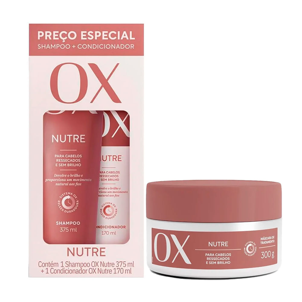 Kit Ox Shampoo 375ml E Condicionador 170ml Nutrição Intensa Mais Máscara Nutrição Intensa 300g