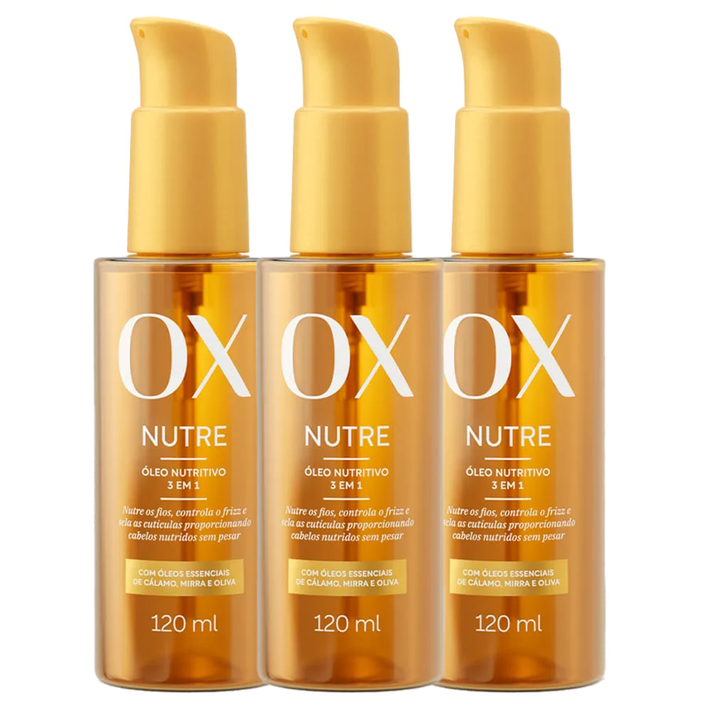 Kit Óleo Capilar Nutritivo OX Nutre 3 Em 1 120ml - 3 Unidades