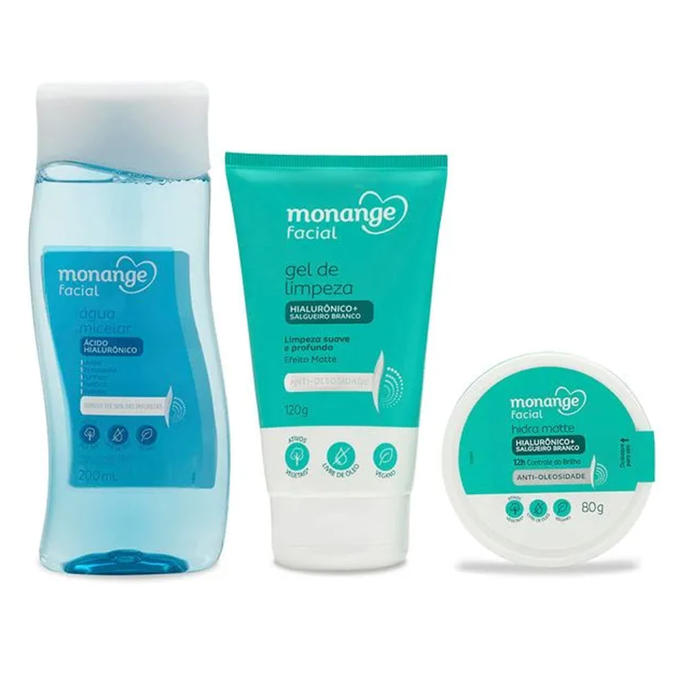 Kit Monange Facial Anti-oleosidade Gel De Limpeza + Hidratante + Água Micelar