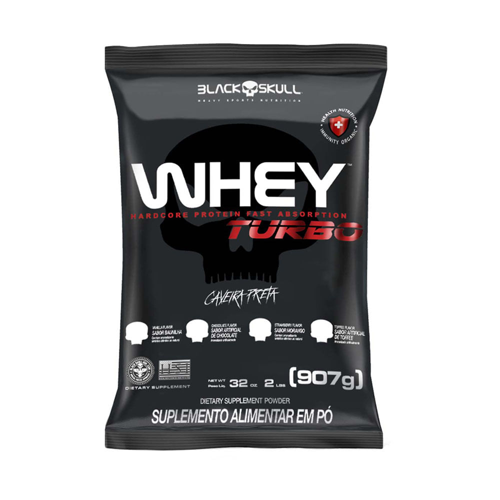 Suplemento Whey Turbo Refil Baunilha Caveira Preta Black Skull  907G N/A
