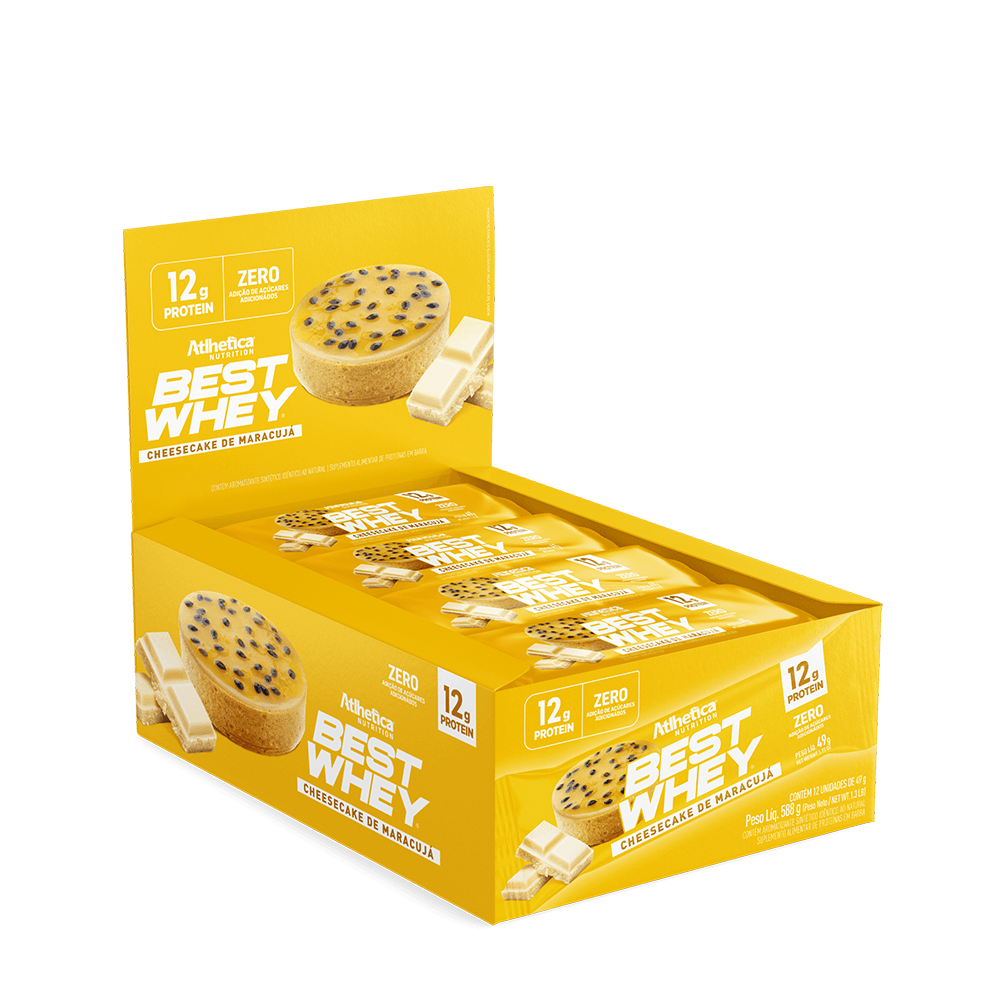 Barrinha Proteica Best Whey Bar 12g Cheesecake de Maracuja Atlhetica Nutrition Display 12 Unid. de 49g