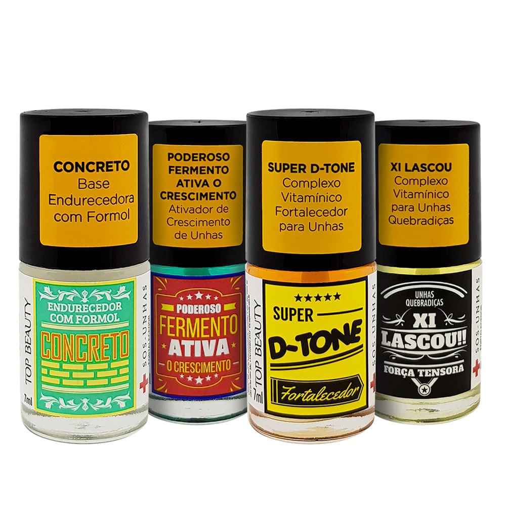 Kit Esmalte De Tratamento Top Beauty Sos Unhas - 4 Unidades