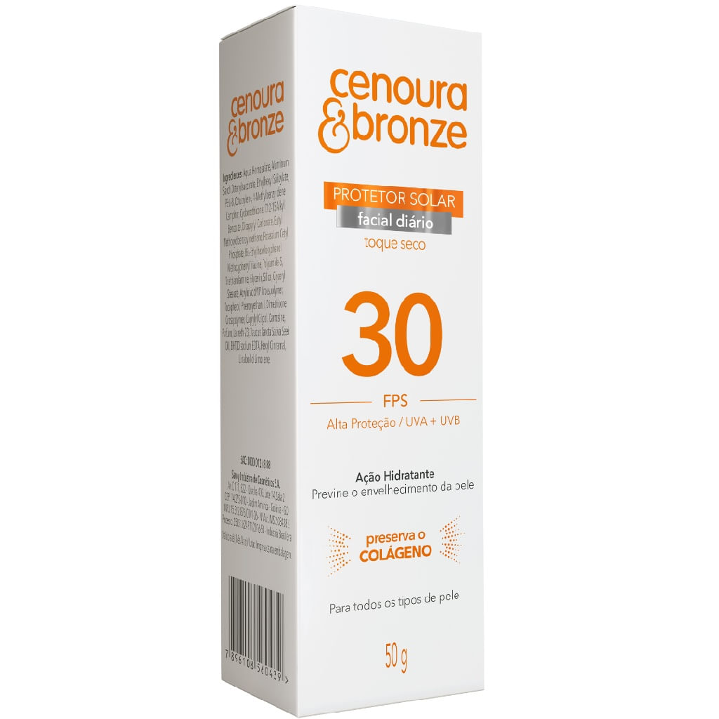 Protetor Solar Facial Cenoura & Bronze FPS30 com 50g