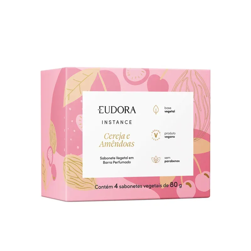 Kit Sabonete Vegetal em Barra Instance Cereja e Amêndoas Eudora 4x80g