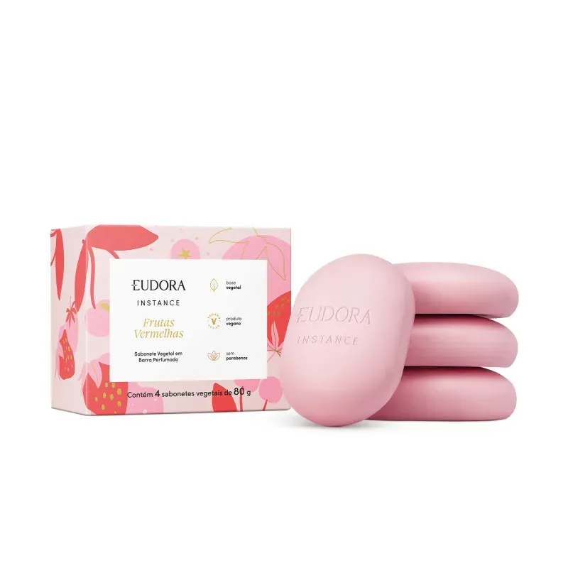 Kit Sabonete Vegetal em Barra Instance Frutas Vermelhas Eudora 4x80g