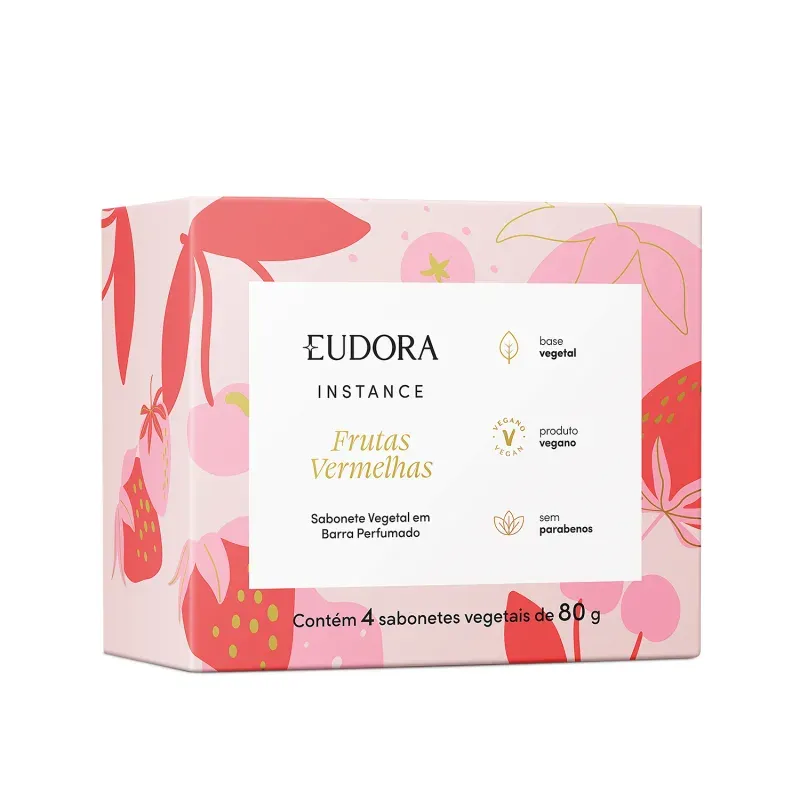Kit Sabonete Vegetal em Barra Instance Frutas Vermelhas Eudora 4x80g
